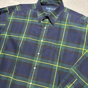 Vintage 90s Polo Ralph Lauren The Big Shirt Mens XXL Windowpane Plaid EUC Pocket